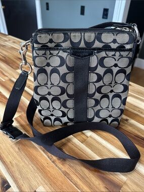 Coach Black and Khaki Signature Crossbody Bag